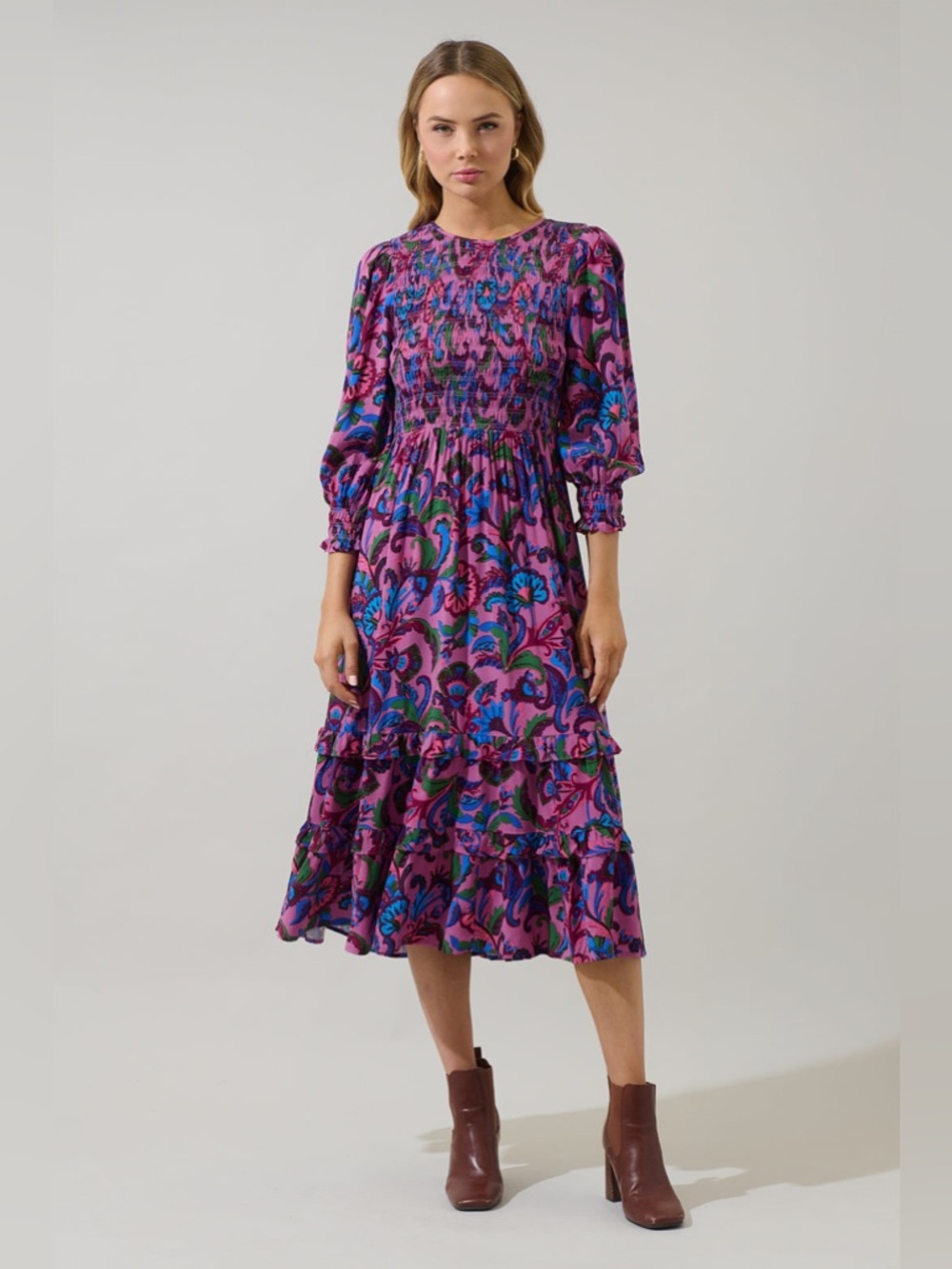 NWT Sugarlips Valier Floral Ludlow Smocked Midi Dress